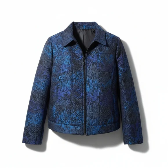 Christopher & Banks Blue Brocade Tapestry Zip Jacket XL - Picture 4 of 6